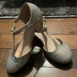 Elegant Gold/Off-White T-Strap Girl's Shoes